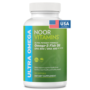Noor Vitamins Halal Fish Oil, Halal Vitamins, Ultra Omega 3 Wild Peruvian Fish (800 mg EPA & 400 mg DHA) Heart, Brain & Joint Support, Non-GMO and Gluten Free (120 Count) Noor Vitamins buy supplements Au