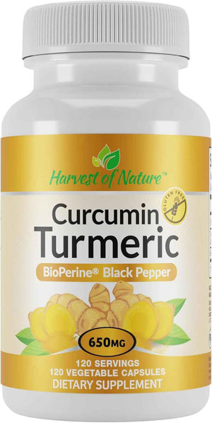 Organic Turmeric Curcumin Supplement, 120 Capsules 1 Pack | BioPerine® Black Pepper Extract, Turmeric Curcumin Supplement, Vegetable Cellulose
