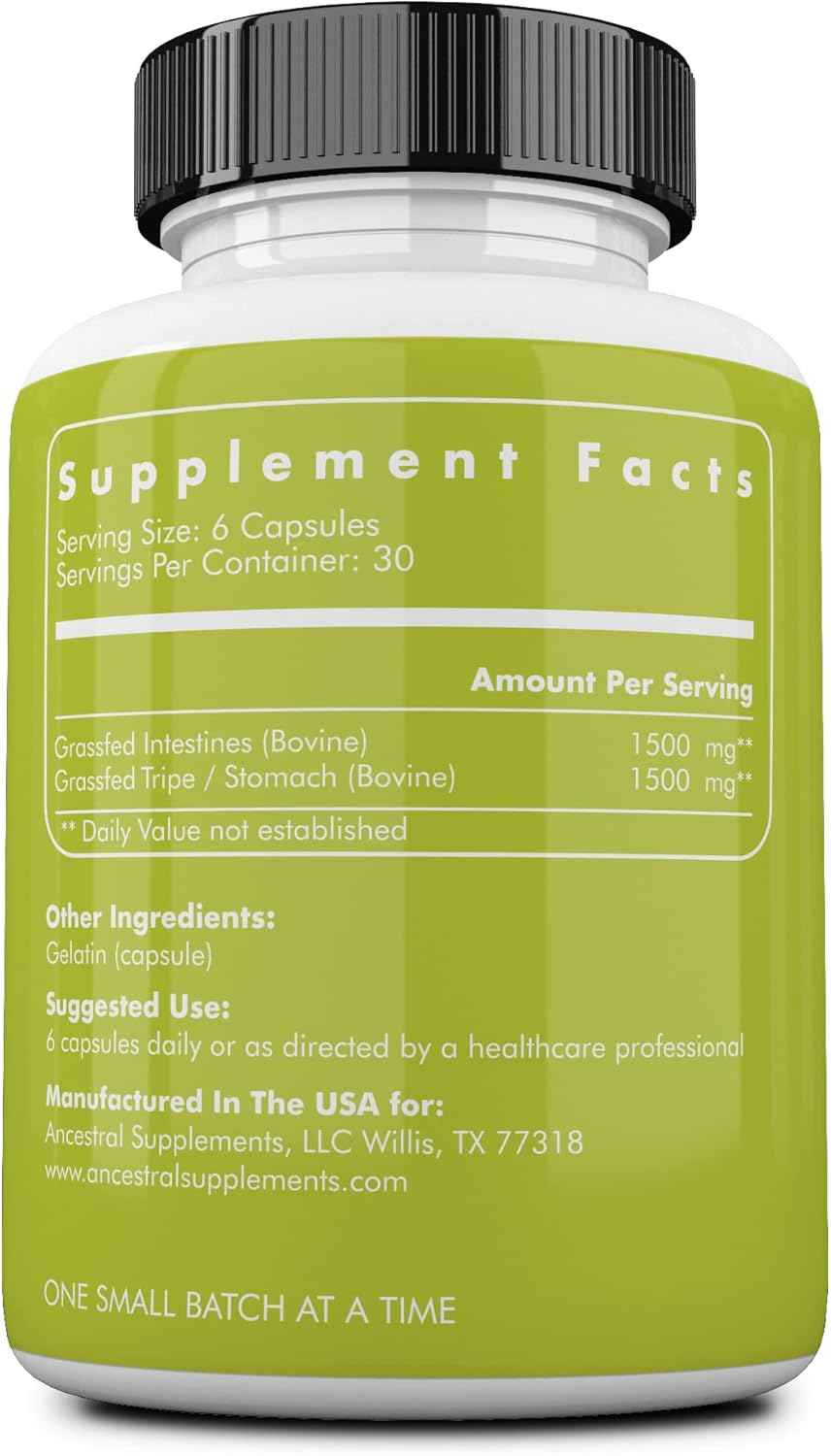 Ancestral Supplements Beef Intestines Capsules, Digestion Support, 180 ct | Natural digestive enzymes in this tripe supplement support acid reflux comfort, gut, intestine and digestive health.