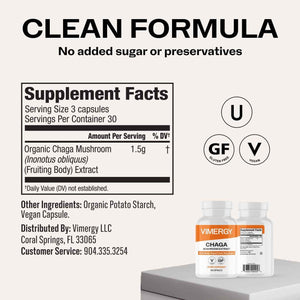 Vimergy Chaga Capsules – Superfood Cellular Support* – Cardiovascular Health Benefits* – Kosher, Vegan, Gluten-Free – 90 Capsules