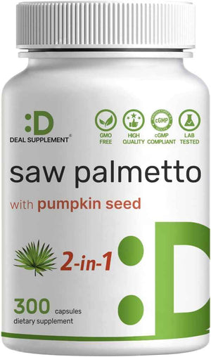 Saw Palmetto Supplement with Pumpkin Seed, 300 Capsules | Promotes Prostate Health | DHT Blocker | Hair Growth Vitamins, Maintain Normal Urinary Frequency