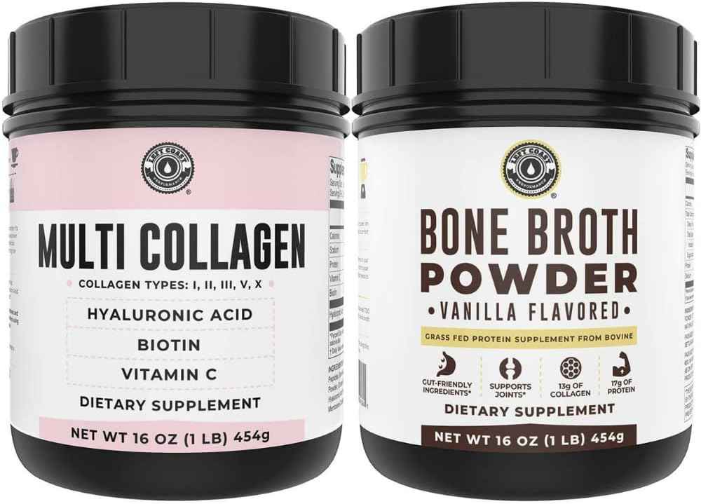 Left Coast Performance Vanilla Bone Broth and Multi Collagen Powder for Joint, Hair, Skin, and Nails Support
