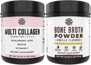 Left Coast Performance Vanilla Bone Broth and Multi Collagen Powder for Joint, Hair, Skin, and Nails Support