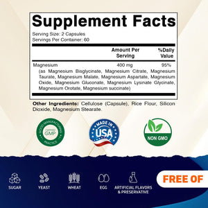 Vitamatic Magnesium Complex, 400mg Elemental MG (as Bisglycinate, Citrate, Taurate, Malate, Aspartate, Oxide, Gluconate, Lysinate Glycinate, Orotate, Succinate) - 120 Capsules per Pack - 2 Pack Vitamatic buy supplements Au