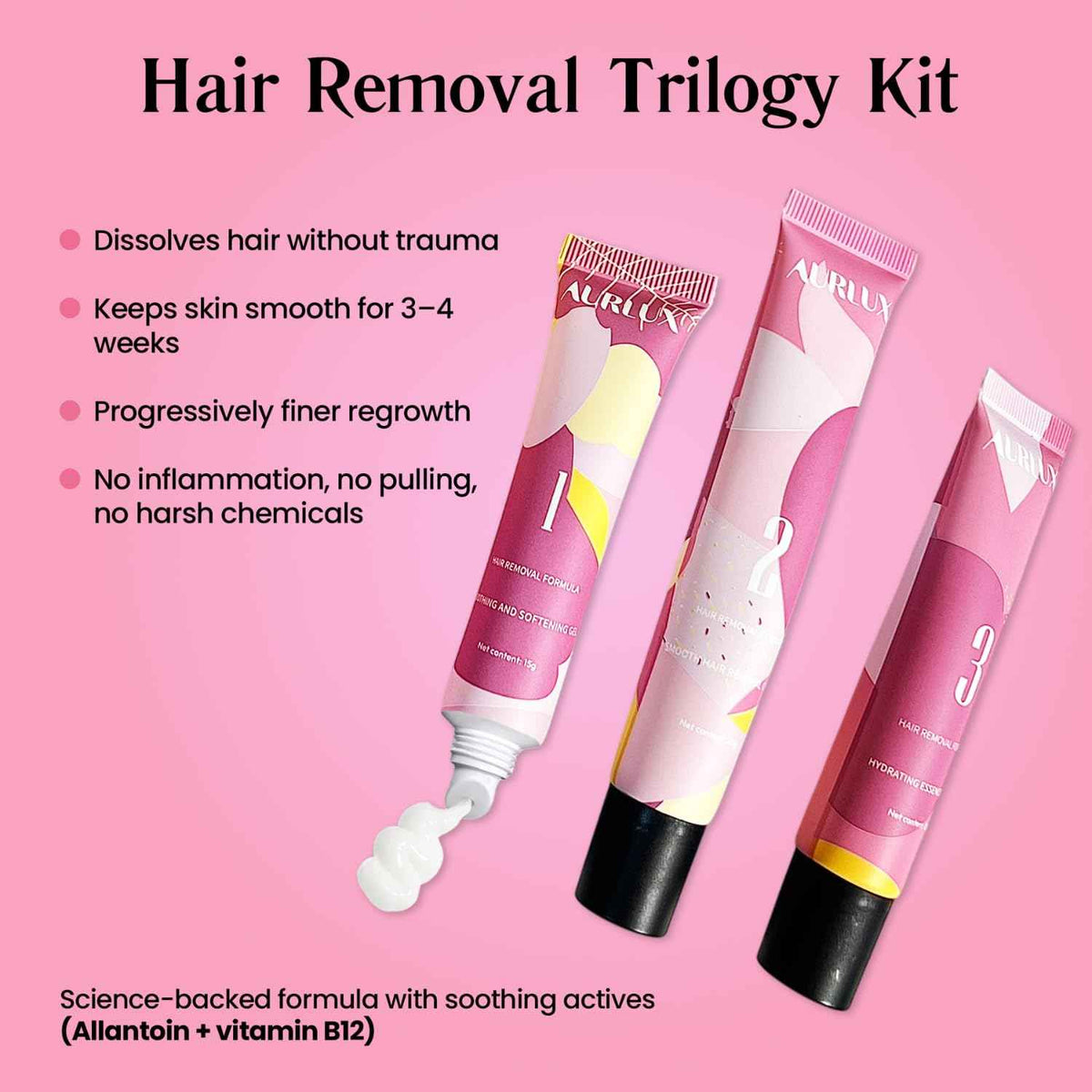Trilogy Facial Hair Removal Kit for Women, Chin, Upper Lip & Jawline | 3-step facial hair removal kit for coarse hormonal hair; lasts 3–4 weeks with soothing aloe, vitamin E and chamomile gel.
