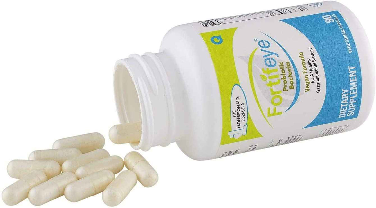 Fortifeye Probiotic Bacteria Vegan Supplement with Digestive Enzymes 90 Capsules 30 Day Supply - Probiotics for Digestive Health Women, Men & Kids, Supports Digestion, Bloating and Ocular Systems