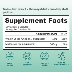 Ocean Magnesium 200mg Aquamin | More Soluble Than Magnesium Glycinate | Whole Food Mag B6 Supplement for Women | Gentle on Stomach & Vegan | Sleep Support, Calms Nerves & Leg Cramps | 60 Ct BB Company buy supplements Au
