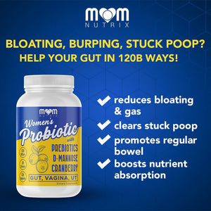 MOM NUTRIX Probiotic for Women - Vaginal, Gut, UT, pH Balance, Feminine & Digestive Health - Prebiotics with Probiotics, Cranberry, D-mannose - Bifidobacterium and Lactobacillus - 120 Capsules MOM NUTRIX buy supplements Au