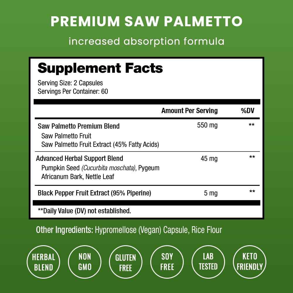 NutraChamps Saw Palmetto Supplement for Prostate Health [Extra Strength] 600mg Complex with Extract, Berry Powder & Herbs - Supports Healthy Urination Frequency, 120 Capsules