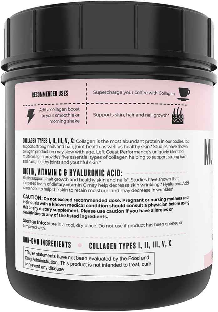 Left Coast Performance Pure Bone Broth and Multi Collagen Powder for Joint, Hair, Skin, and Nails Support