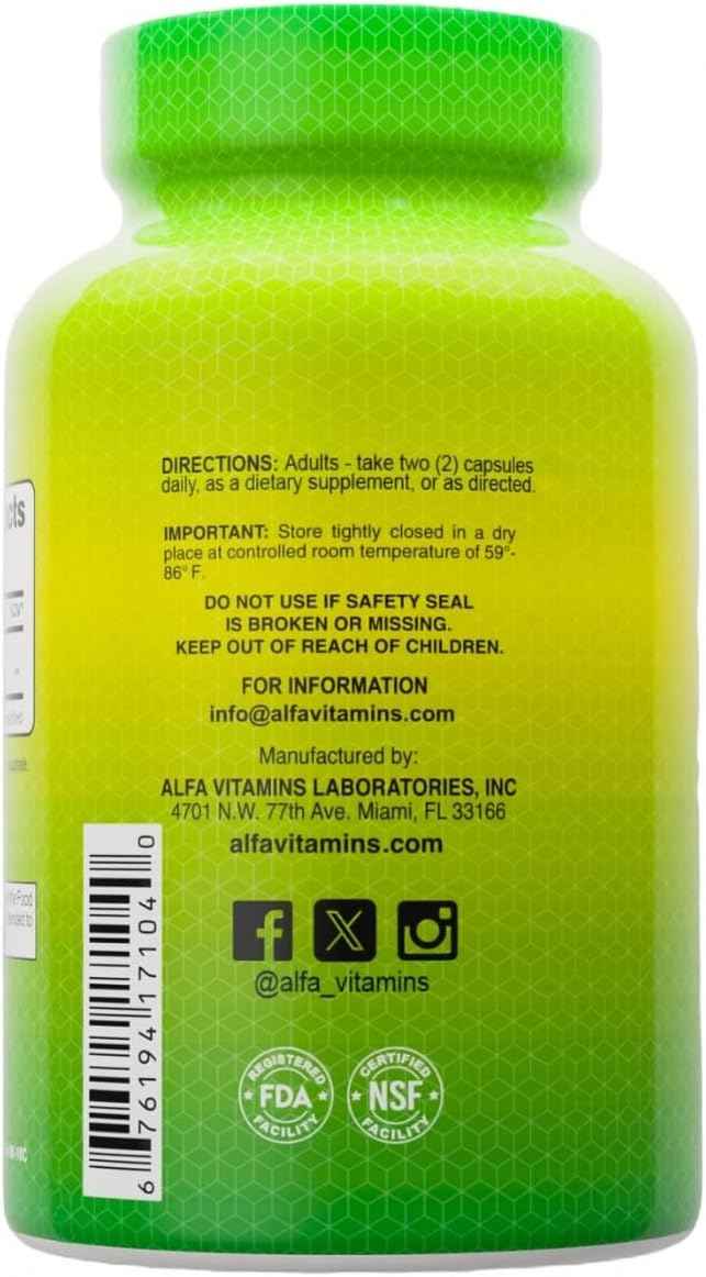 ALFA VITAMINS Kelp Supplement, 600mg of Natural Seaweed Kelp (Ascophyllum Nodosum), Rich in Iodine & Fucoidan, Supports Thyroid & Metabolic Function, Daily Vitamins for Wellness, Non GMO, 60 Tablets