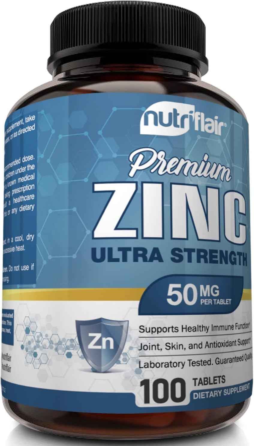 NutriFlair Zinc Gluconate 50mg, 100 Tablets - High Potency Immune System Booster Supplement Pills, Immunity Defense, Powerful Natural Antioxidant, Non-GMO, Compare with zinc picolinate, citrate, oxide