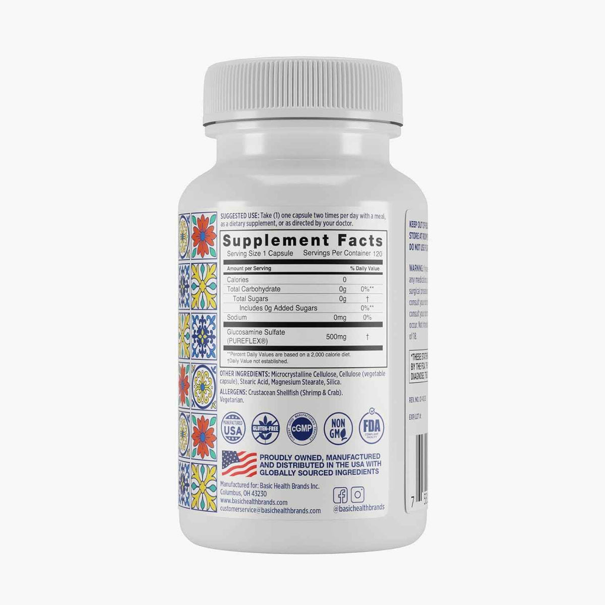 Basic Brands Pura Salud Pureflex Glucosamine Sulfate, 500mg 120 Count | Joint Health Support