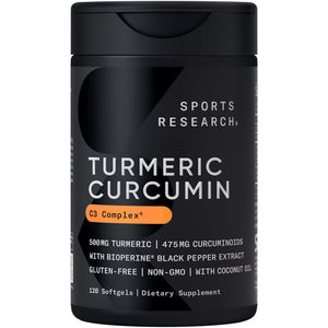 Sports Research® Turmeric Curcumin C3 Complex® w/BioPerine Black Pepper Extract & Organic Coconut Oil - Standardized 95% Curcuminoids · Non-GMO · Gluten Free - 120 Count Softgels Sports Research buy supplements Au