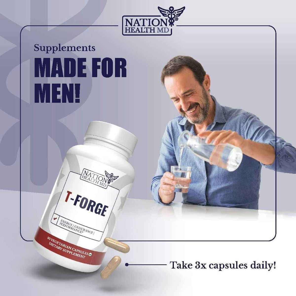 T-Forge | Supplements for Men | Male Energy Support | Tongkat Ali, Folic Acid, L-Arginine, Tribulus Terrestris, Ashwagandha, Fenugreek. 30 Days Supply. 90 Capsules
