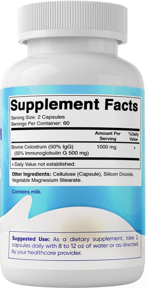 Vitamatic Bovine Colostrum Supplement 1000 mg per Serving - 50% Highest IgG - Supplement for Gut Health, Hair Growth, Beauty, Muscle Recovery, & Immune Support - 120 Capsules VitamaticBuy Supplements Australia