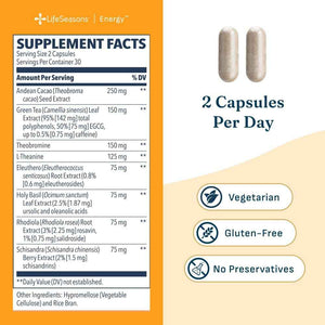 LifeSeasons Energy - Vitality Support - Energy Booster for Physical and Cognitive Strength - No Jitters - Increases Stamina - Contains Green Tea and L-Theanine - 60 Count (Pack of 1)