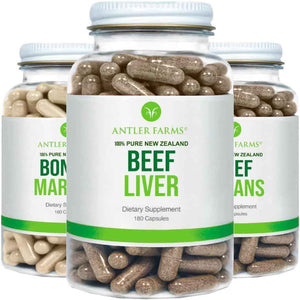 Antler Farms New Zealand Primal Pack - 3 Bottle Bundle | Grass Fed Beef Liver, Beef Organs, Bone & Marrow Supplement Bundle, Cold Processed, Pure and Clean, 3 Bottles