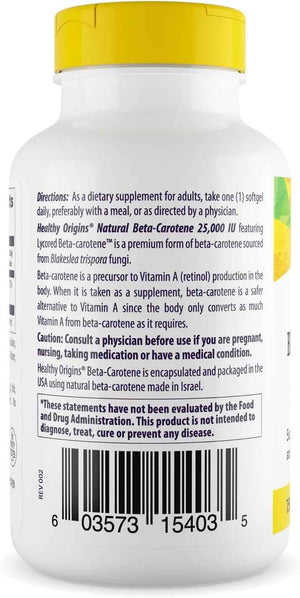 Healthy Origins Beta-Carotene 25,000 IU, Non-GMO, 180 Softgels