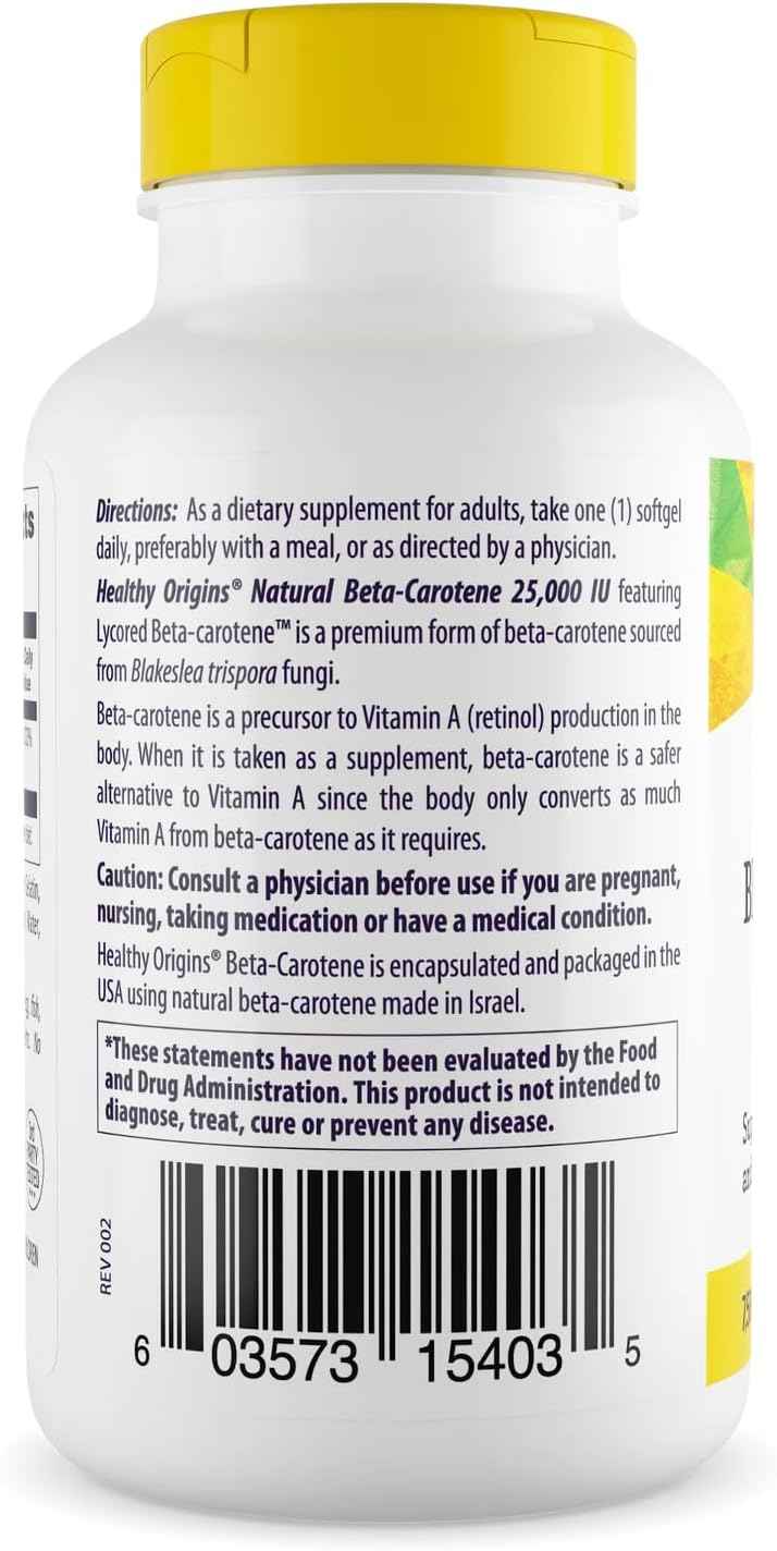 Healthy Origins Beta-Carotene 25,000 IU, Non-GMO, 180 Softgels