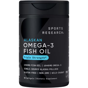 Sports Research® Omega-3 Fish Oil 1250 - Triple Strength Fish Oil Supplement from Wild Alaska Pollock - MSC Certified Sustainable · Non-GMO · Soy Free - 90 Softgel Capsules Sports Research buy supplements Au