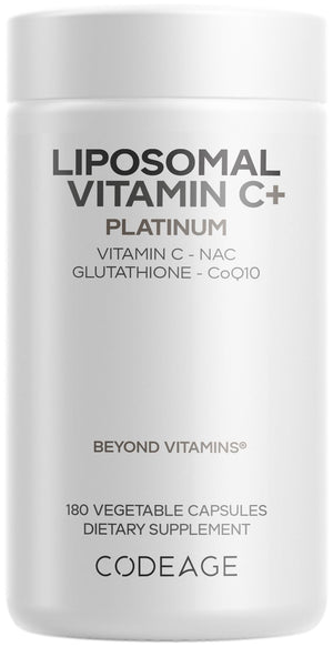 Codeage Liposomal Vitamin C+ Platinum - 1000 Mg Vitamin C Vitamins, Glutathione, NAC (N Acetyl Cysteine), Resveratrol, CoQ10, Rutin, Elderberry, Quercetin, Rosehip, Citrus Bioflavonoids - 180 Capsules CodeageBuy Supplements Australia