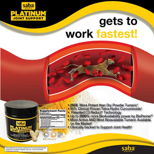 Saba Platinum Joint Support – High Absorption Curcumin C3 Reduct & Boswellia – Fast Acting Turmeric Supplement for Joint Pain Relief, Mobility & Healthy Inflammation Response – 60 Vegan Capsules SabaBuy Supplements Australia