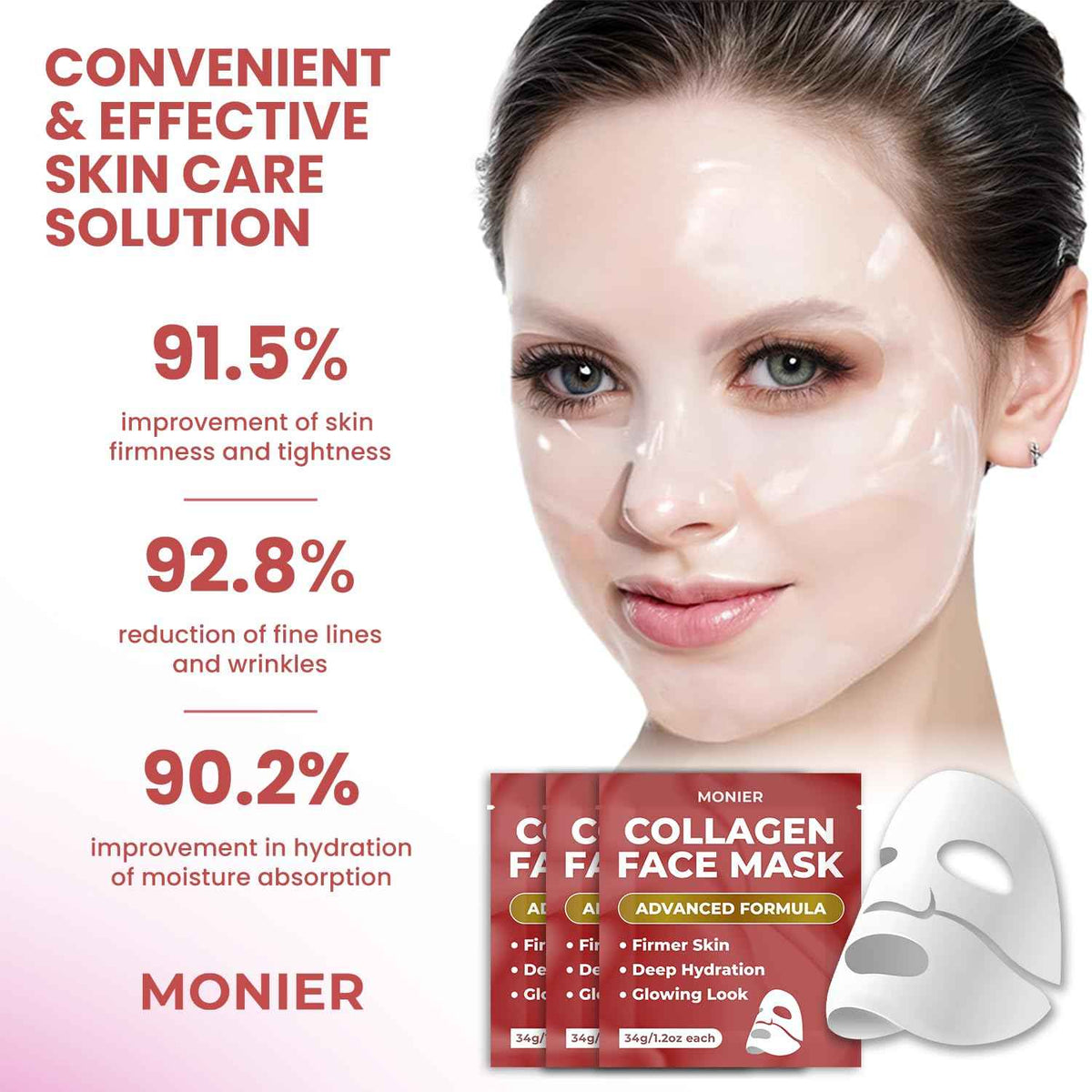 MONIER Collagen Face Mask | Bio-Collagen Real Deep Mask | Overnight Sheet Mask For Glass Skin, Facial Beauty Korean Skin Care, For Dry & Sensitive Skin (4 Pack)