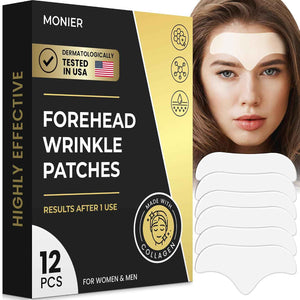 MONIER Forehead Wrinkle Patches Smoothing Overnight - Anti Wrinkle Patches | For Face And Forehead Fine Lines & Frown Lines, With Aloe, Collagen, Vitamin E, Hyaluronic Acid, 12 Pcs