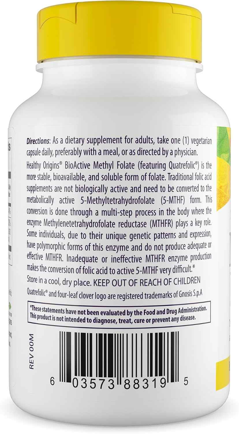 Healthy Origins Methyl Folate Quatrefolic 800 mcg, 120 Veggie Caps | Active Quatrefolic methylfolate B9 supports prenatal, brain & heart health. MTHFR-friendly form.