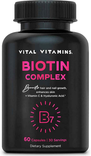 Vital Vitamins Biotin Complex with Collagen & Hyaluronic Acid | 5,000mcg Biotin, MSM & Vitamin C for Hair, Skin & Nails, Non-GMO, For Women & Men, 60 Capsules check