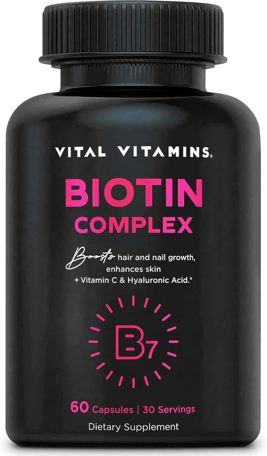 Vital Vitamins Biotin Complex with Collagen & Hyaluronic Acid | 5,000mcg Biotin, MSM & Vitamin C for Hair, Skin & Nails, Non-GMO, For Women & Men, 60 Capsules check
