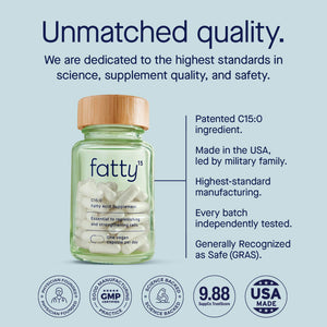 Fatty15 C15:0 Pentadecanoic Acid Supplement The Longevity Nutrient - 90 Vegan Capsules - 3X Cellular Benefits of Fish Oil EPA Omega 3 Supplements - Liver Support & Mitochondrial Health Fatty15 buy supplements Au
