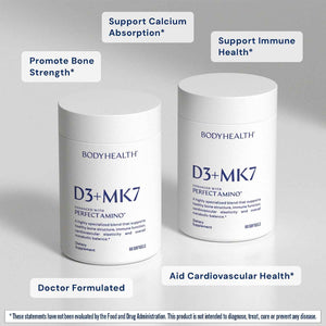 BodyHealth D3 + MK7 - Vitamin D3 5000IU, Vitamin K1, Vitamin K2 - Easy to Swallow Supplement, Supports Bone Strength & Calcium Absorbtion* - 60 Softgels