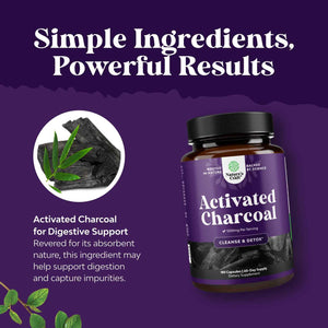 Natures Craft Activated Charcoal Pills Detox & Cleanse - Purifying Coconut Capsules with 1200 mg Per Serving for Bloating Relief - Active Detox Supplement for Body & Gut Health -180 Count