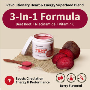 SPORTFOOD Beet Root Powder with Niacinamide & Vitamin C - Superfood for Circulation, Energy, & Stamina | Vegan, Non-GMO, Nitric Oxide Boost for Pre-Workout & Heart Health | Mixed Berry Flavor | 7.7oz Sport FoodBuy Supplements Australia