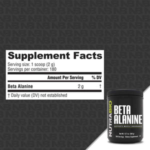 NutraBio Beta Alanine Pre-Workout Supplement - Beta Alanine Powder- 360g Powder