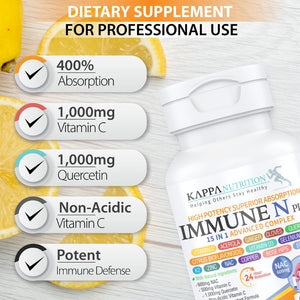 (90 Capsules), NAC 600mg, Quercetin 1,000mg, Vitamin C 500mg, Zinc 50mg, Vitamin D3 5,000iu, Selenium, Copper, Acerola, Ginger, Rutin, Citrus Bioflavonoids, Rose Hips, Echinacea, Immune N Plus 15 in 1 KAPPA NUTRITION buy supplements Au