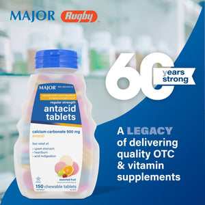 MAJOR Regular Strength Antacid Tablets - Calcium Carbonate 500 mg - Assorted Fruit Flavor - 150 Chewable Count (2 Pack) MAJOR buy supplements Au