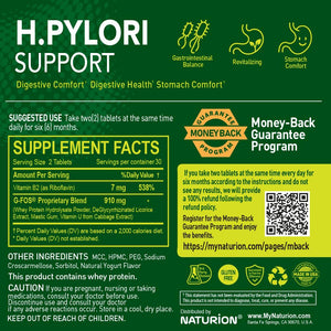 NATURION H. Pylori Support - Digestive Health Supplement with G-FOS Blend, Whey Protein, Licorice, Mastic Gum, Vitamin U, and Vitamin B2 - Stomach Comfort & Gut Balance - 60 Tablets, 30 Day Supply NATURION buy supplements Au