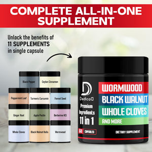 DEDICAD Wormwood Capsules Supplement - Extracted from Black Walnut, Cloves, Turmeric, Apple, Berberine HCl & More - 11 Ingredients Combined for Immune System, Body Management - 60 Capsules DEDICAD buy supplements Au