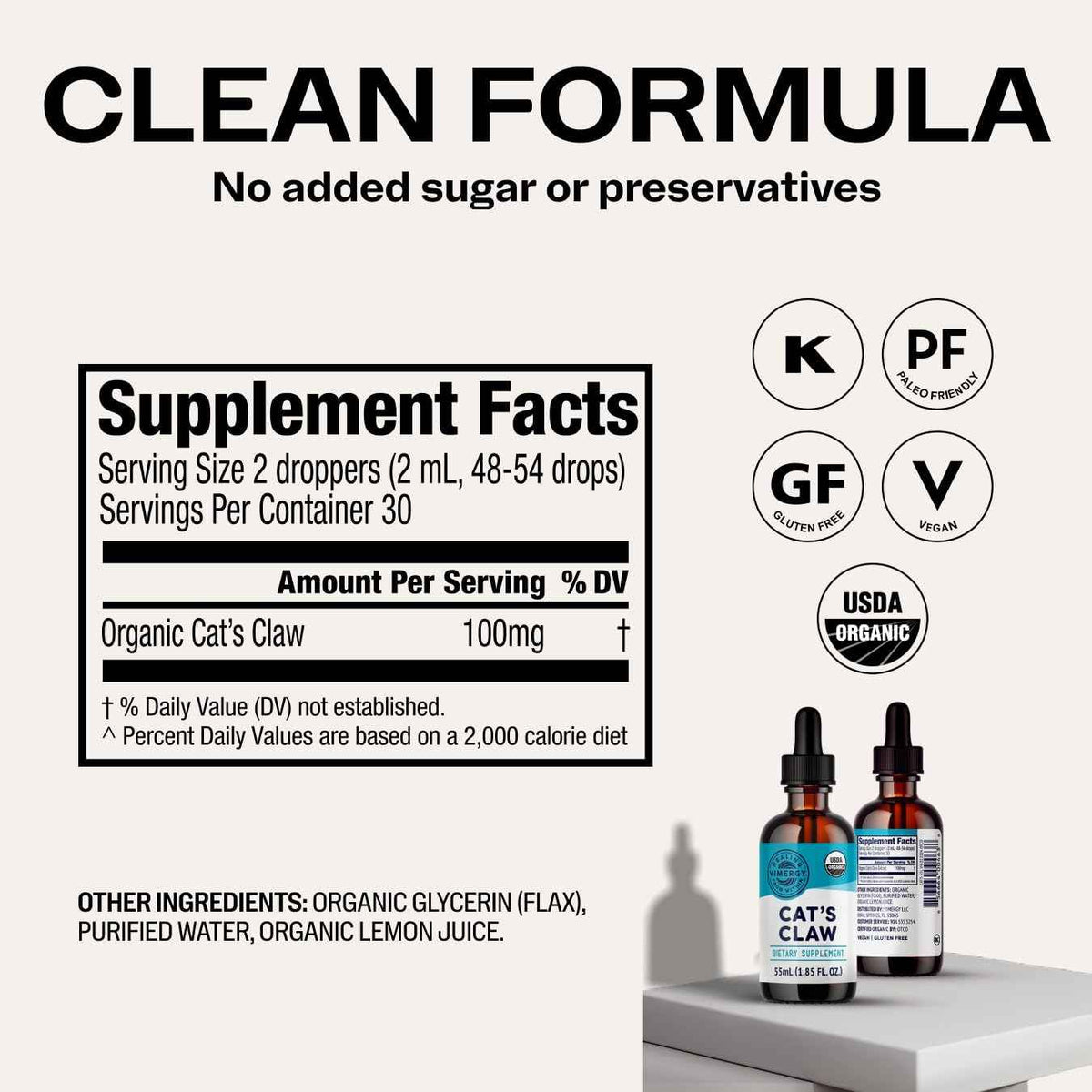 Vimergy USDA Organic Cat’s Claw Liquid – Provides Antioxidant Support* – Benefits The Immune System* – Vegan, Gluten-Free, Non-GMO – 57 Servings (115 mL)