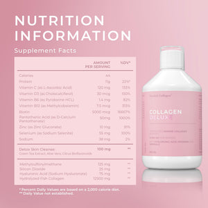 Swedish Collagen Deluxe 12,500 mg Hydrolyzed Marine Collagen Liquid Supplement - 20 Day Supply, 500 ml, Type 1 & 3 | Peptides & Vitamins for Hair, Skin, Nails, Joints | Clinically Tested | Sugar Free Swedish Collagen buy supplements Au