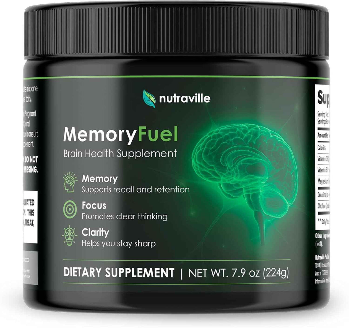Memory Fuel Creatine Monohydrate Powder for Brain Energy & Focus | 5,000mg Micronized Creatine with L-Theanine, Choline & Magnesium, Cognitive Support for Adults, No Crash, 1 Scoop Daily