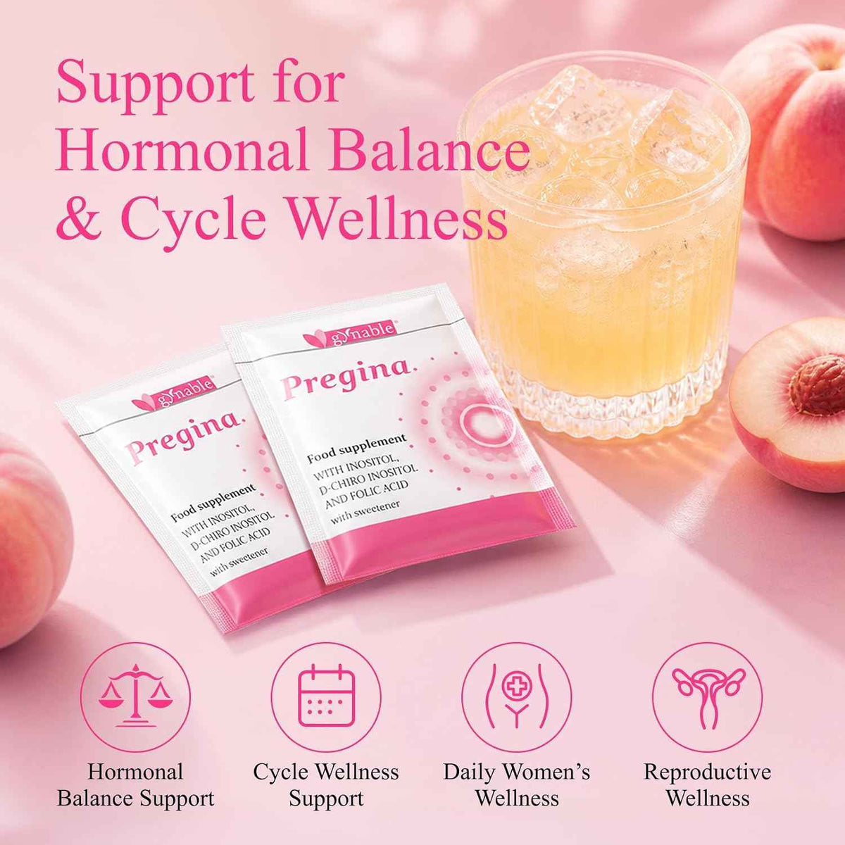 Gynable Pregina Myo-Inositol & D-Chiro Inositol for Women - Original 125:1 Formula, Hormonal Balance & Cycle Wellness, with Chaste Tree & Methylfolate, Powder Sachets, 30 Servings