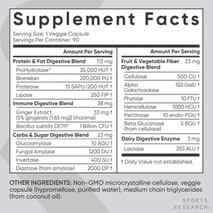 Sports Research Digestive Enzymes with Probiotics & Ginger - Plant Based for Dairy, Protein, Sugar & Carbs - Non-GMO Verified & Vegan Friendly (90 Veggie Capsules) Sports Research buy supplements Au