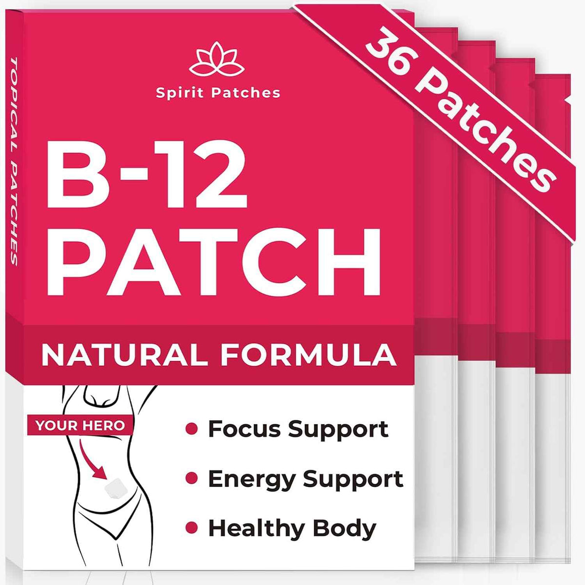 B12 Patches (Pack of 36) - 100% Natural Vitamin Patches for Women, Energy, Focus & Body Support, Self-Adhesive Transparent Patches - Enhanced Formula | Energy, Focus & Body Support, Self-Adhesive Transparent Patches, Enhanced Formula, (Pack of 36)