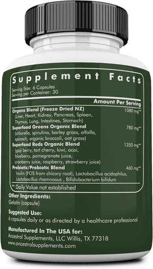 Ancestral Supplements Greens Bundle & Frother Wand – Organic Superfood Greens & Reds Blend with Spirulina, Chlorella, Grass Fed Beef Organs, and Probiotics for Gut Health, Rechargeable Electric Froth