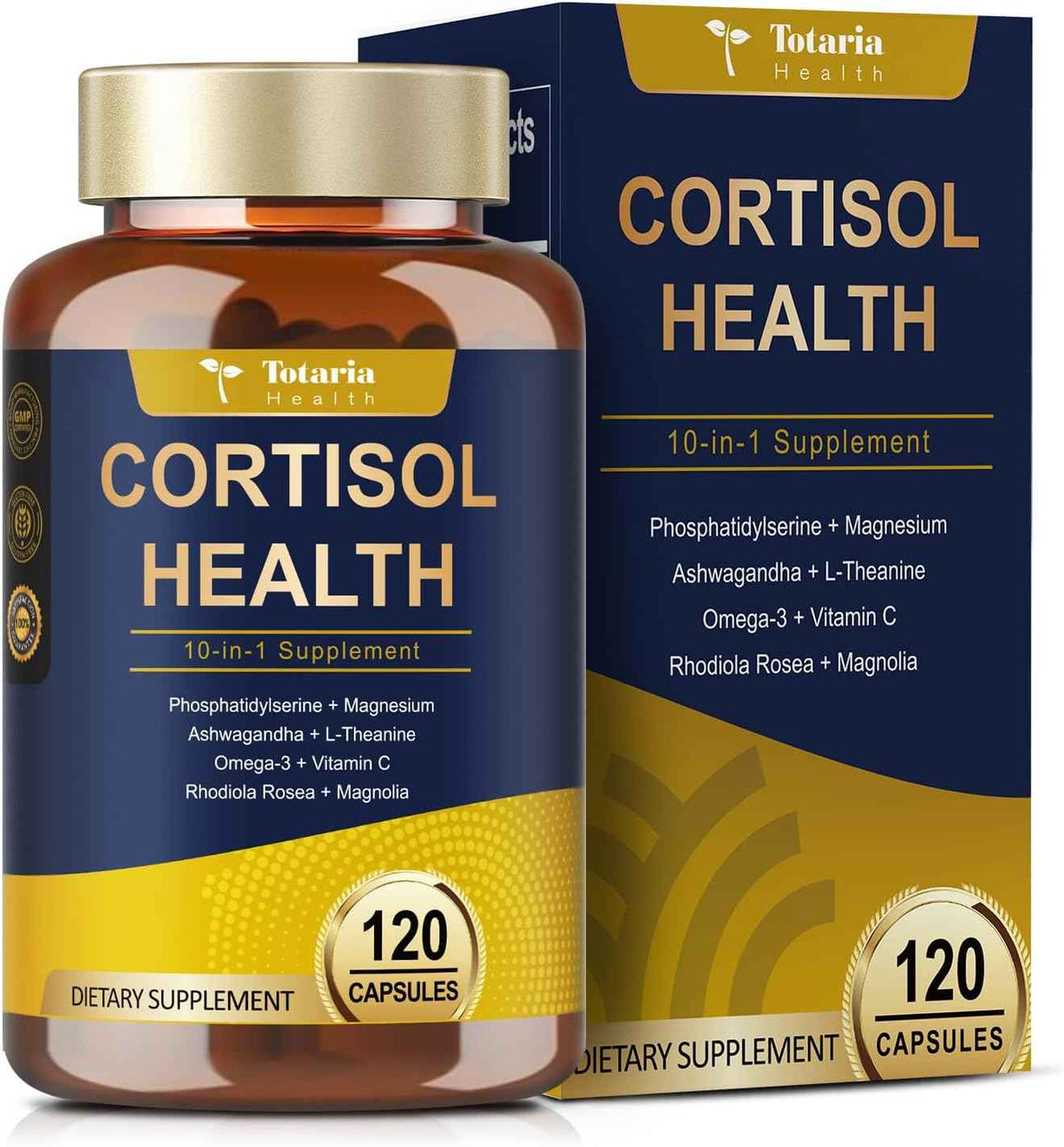 Totaria Cortisol Supplement with Ashwagandha,Magnesium,Rhodiola Rosea,L Theanine,Hormone Balance for Women 120 Vegan Capsules (Pack of 1)