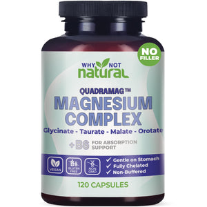 Bottle of Why Not Natural Magnesium Complex supplement on a white background